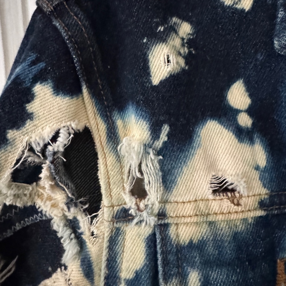 Distressed Tie-Dye Denim Jacket Artisan Made Unique - Picture 3 of 16
